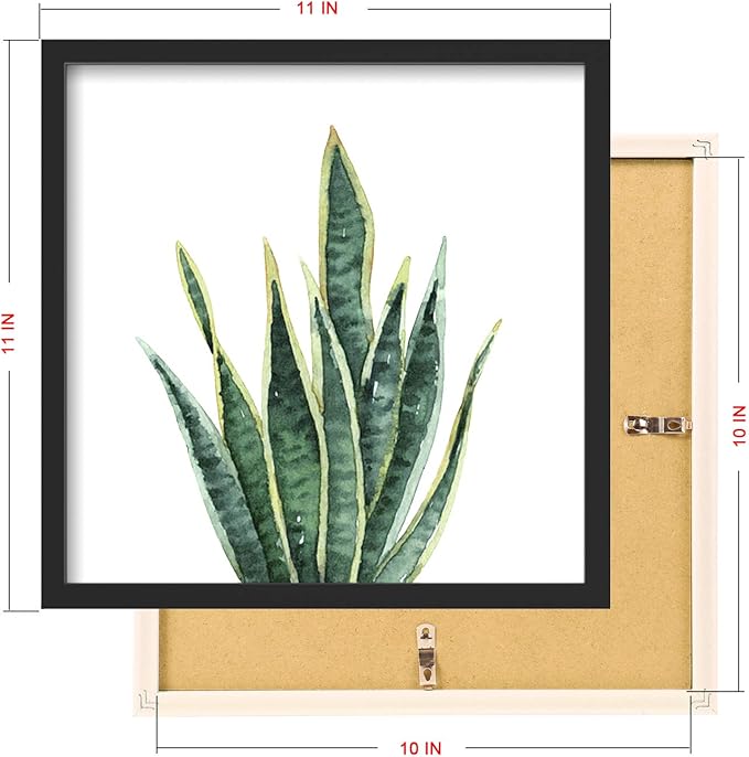 ArtbyHannah Framed Bathroom Wall Decor, 10x10 Inch Botanical Wall Art with Sage Green Plant Print for Wall Decoration, Minimalist Restroom Decor (Black)