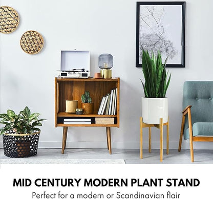 Fox & Fern Adjustable Tall Plant Stand Indoor — 8 to 12 Inch Premium Mid Century Bamboo Plant Stand with Adjustable Width; Plug In Design; Easy to Assemble; Two Heights - For 8, 9, 10, 11 & 12 In Pots