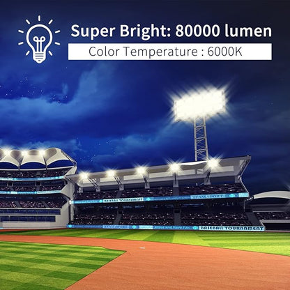 LED Flood Lights Outdoor, 800W(4750W Equivalent) 80000LM 6000K All Aluminum Shell IP66 Waterproof, 4 Heads Adjustable Wide Outside Lighting for Parking Lot, Yard, Street, Stadium