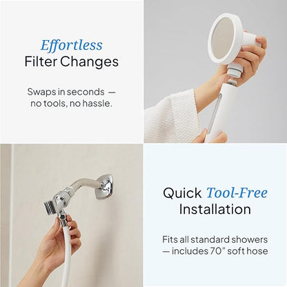 SecondShower Filtered Shower Hand for Hard Water | Clinically Proven for Skin Health, NSF Certified 99.9% Chlorine Removal, SPA Grade High Pressure, Korean Beauty Secret Natural Filter (Forest Green)
