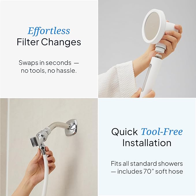 SecondShower Filtered Shower Hand for Hard Water | Clinically Proven for Skin Health, NSF Certified 99.9% Chlorine Removal, SPA Grade High Pressure, Korean Beauty Secret Natural Filter (Matte Black)
