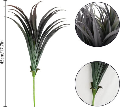 16Pcs Artificial Grass Fake Plants 17.3in Outdoor Plants UV Resistant Faux Greenery Stems Fake Grass for Home Window Garden Office Patio Pathway Front Porch Décor Green & Black