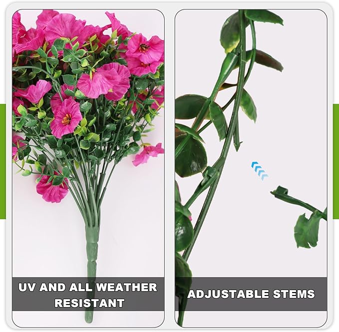 Artificial Hanging Flowers for Outdoor, 2 PCS Silk Morning Glory Faux Flowers with Eucalyptus Leaves,Realistic Hanging Plants for Wedding Home Office Garden Decor