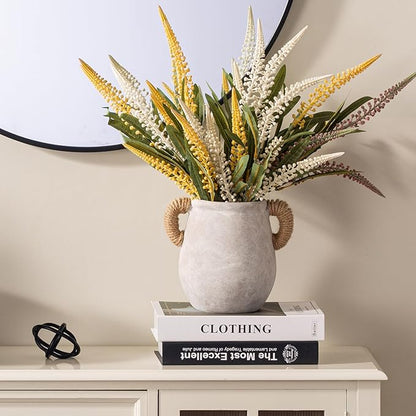 Ceramic Flower Vase Home Decor - 7.1 Inch White Rustic Table Flowers Vases Living Room Bedroom Plant Decoration Modern Farmhouse Vintage for Kitchen Shelf Office Coffee Dining Desk House Women