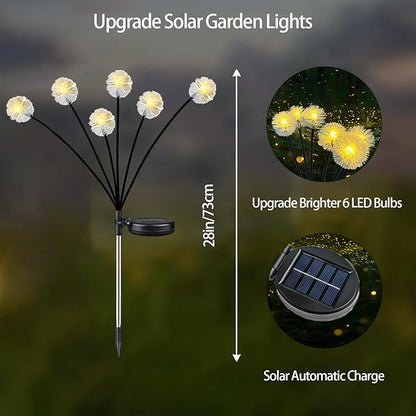 4PK 32LED Solar Garden Lights Outdoor, Dandelion Solar Lights Outdoor, IP65 Waterproof Firefly Light Outside Decor for Patio Pathway, Sway by Wind for Fairy Garden Dandelion Decorations, Warm White