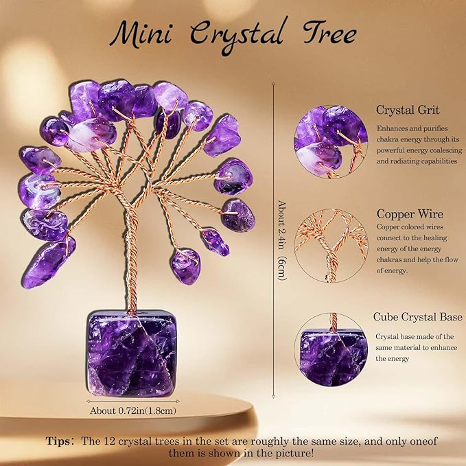 Runyangshi 12pcs Crystal Tree of Life Set for Living Room Bedroom Office Desk Home Decoration Natural Crystals and Healing Gemstones Bring Good Luck Feng Shui Energy Protection Gift for Mom and Woman