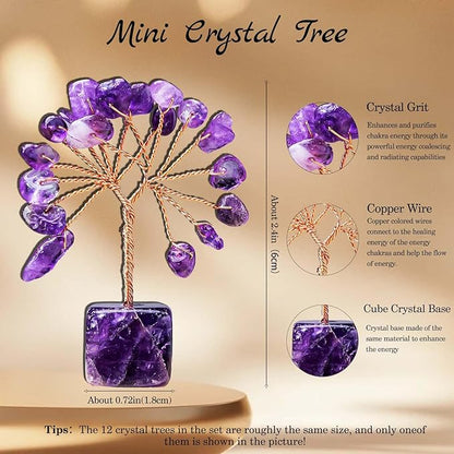 Runyangshi 12pcs Crystal Tree of Life Set for Living Room Bedroom Office Desk Home Decoration Natural Crystals and Healing Gemstones Bring Good Luck Feng Shui Energy Protection Gift for Mom and Woman