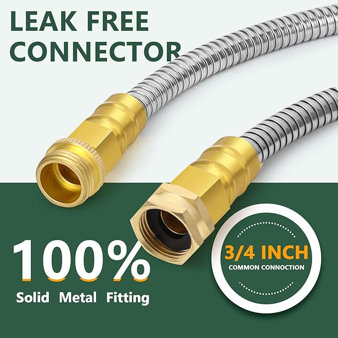Metal Garden Hose 10ft, Short Stainless Steel Water Hose with Solid Fittings 3/4", Leak-Proof Small Hose for Outdoor,Outside,Yard,Lawn Patio