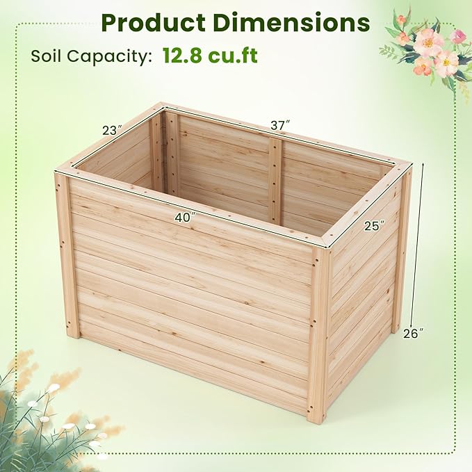 Giantex Set of 2 Wood Raised Garden Bed, 40"x25"x26" Elevated Planter Box w/Open-Ended Base for Deep-Rooted Plant Vegetable Fruit Flower, Outdoor Solid Wood Planter for Patio Backyard (40"x25"x26")