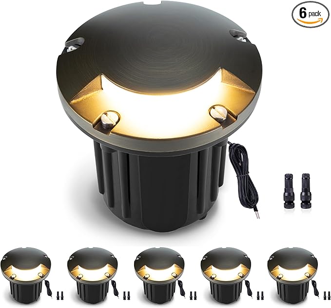 Gardenreet Low Voltage Well Light - Brass All Weather Ip65 LED In-Ground Hardwired Lighting, 12V Directional Fixture, Antique Bronze for Sideway Floor Pathway Without MR16 Bulb