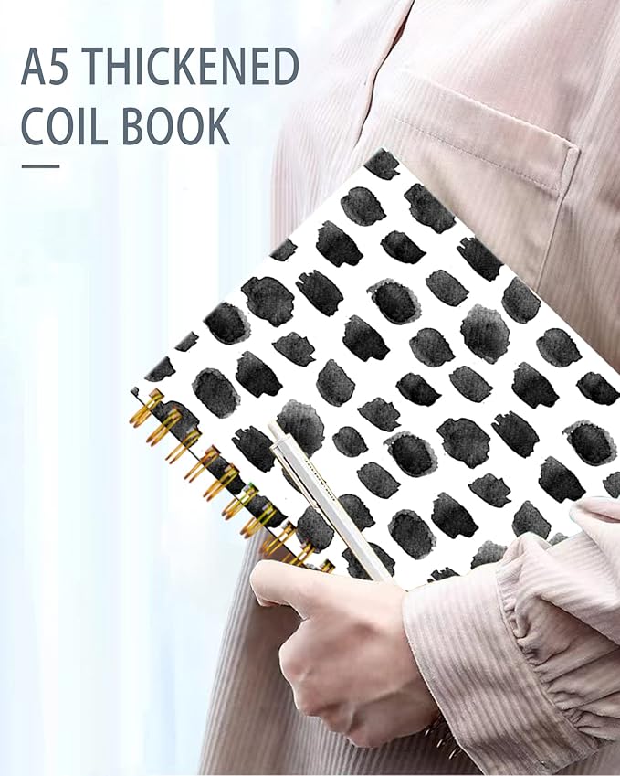 iampanda Spiral Journal Notebook,Strong Twin-Wire Binding with Premium Paper for Girl Women,Cute 60 Sheets A5 College Ruled Notebook/Journal,Perfect for School Office Home Gifts,Black Polka Dot