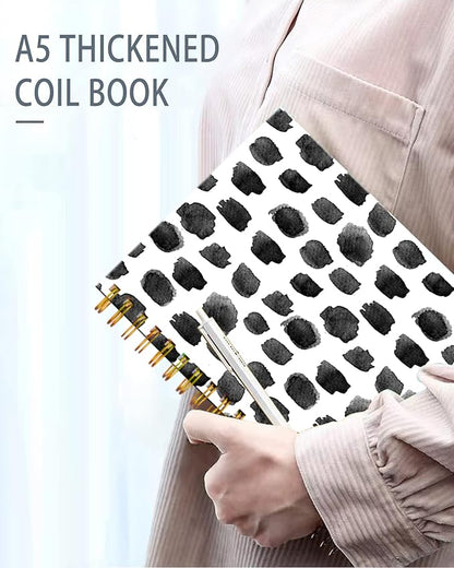 iampanda Spiral Journal Notebook,Strong Twin-Wire Binding with Premium Paper for Girl Women,Cute 60 Sheets A5 College Ruled Notebook/Journal,Perfect for School Office Home Gifts,Black Polka Dot
