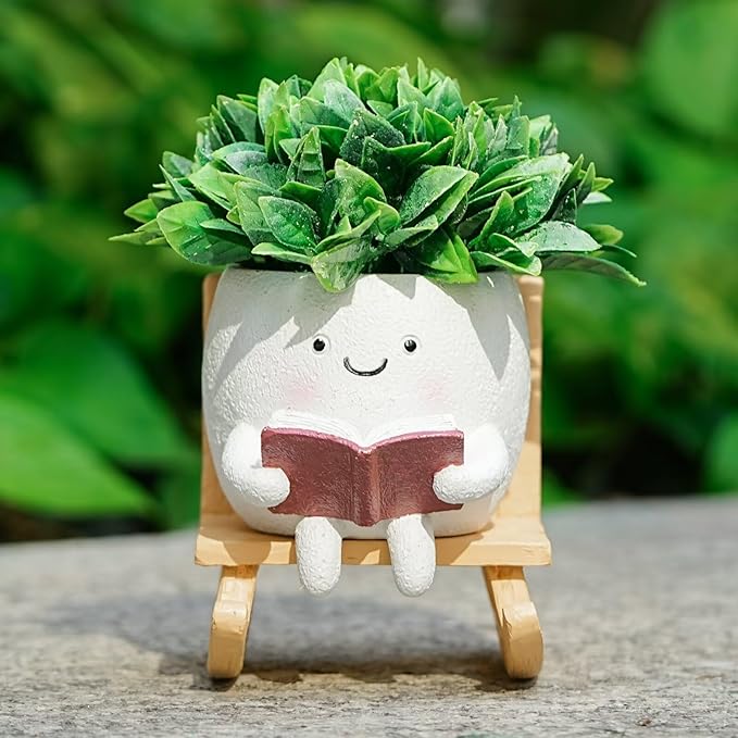 Adorable Rocking Chair Succulent Planter - Cute Small Flower Pot for Plants, Home Décor & Office Desk Decorations (Drainage Hole Included)