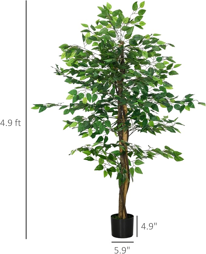 HOMCOM 5ft Artificial Ficus with Pot, Indoor Fake Plant for Home Office Living Room Décor