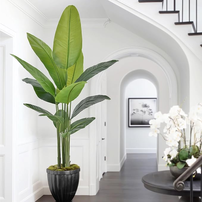 Artificial Bird of Paradise Plant 6Ft, Floor Silk Banana Leaf Plant with 13 Leaves, Faux Palm Tree with Plastic Pot for Indoor House Home Office Garden Modern Decoration