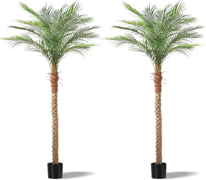 Artificial Phoenix Palm Tree 7ft Tall 2 Set – Fake Large Tropical Tree with 15 Adjustable Leaves, Outdoor Indoor Faux Sago Palm Plant for Living Room Patio Poolside Yard Decor (2, 7ft)