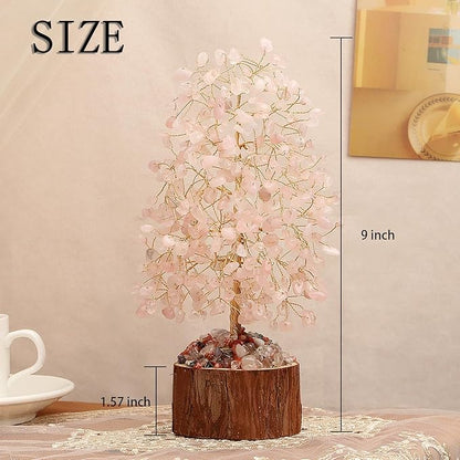 DUQGUHO Rose Quartz Crystal Tree Pink Ornaments Positive Energy Tree of Life Spiritual Gifts for Women House Warming Gifts New Home Wedding Gifts Crystal Ornament Home Decor