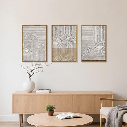 Large Modern Abstract Arch Framed Canvas Wall Art,Neutral Spiral Circles Wall Decor,Boho Beige Geometric Artwork,Mid Century Minimalist Art Print for Living Room,Bedroom,Office- 16"x24"x3