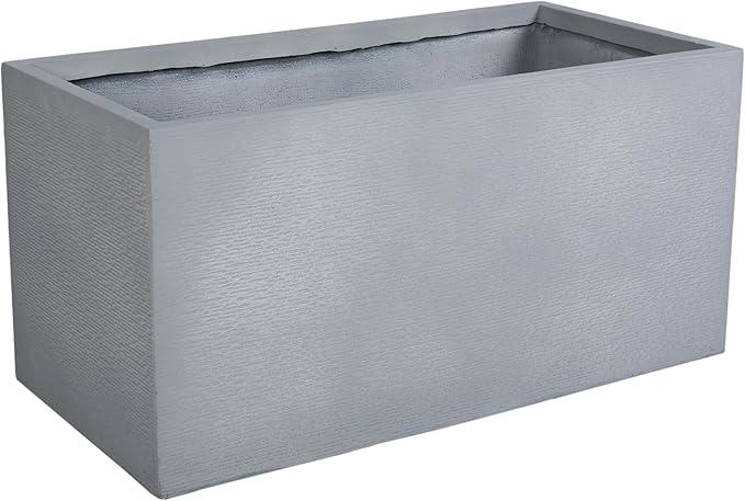 LeisureMod Flora 24" Fiberstone & MGO Clay Planter, Mid-Century Modern Rectangular Pot for Indoor & Outdoor Use, Grey