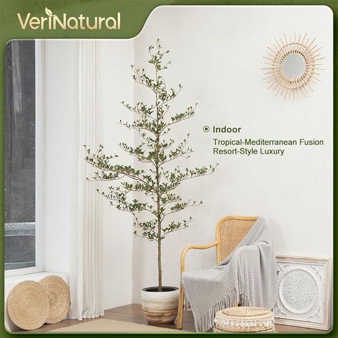 Artificial Black Olive Tree 7ft - Shady Lady UV Resistant Faux Olive Trees Indoor Outdoor Decor - Modern Aesthetic Tall Fake Plants with Pot for Home Office Living Room Patio Floor, VN140