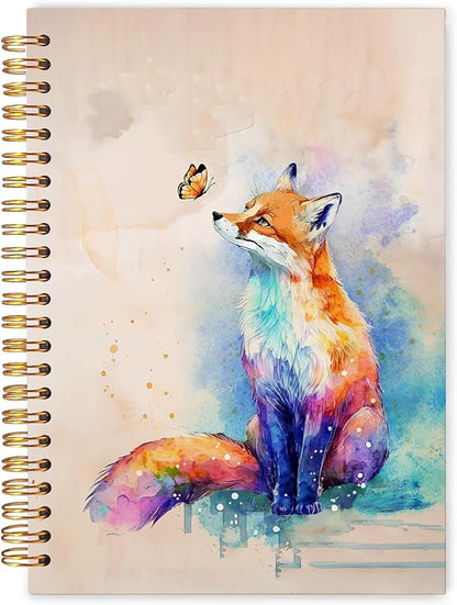 Fox Spiral Notebook Journal 5.5x8.3, Wildlife Fox Butterfly Aesthetic Journal, Gifts for Foxes Lovers, Animal Lover Gifts Notebooks