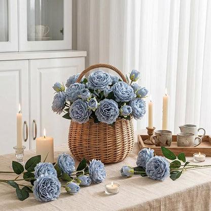 36 Bundles Artificial Flowers Peonies Roses Fake Bouquet for Wedding Bridal Shower Valentine's Day Decorations Fake Floral Arrangements Table Centerpieces Home Decor(Dusty Blue)