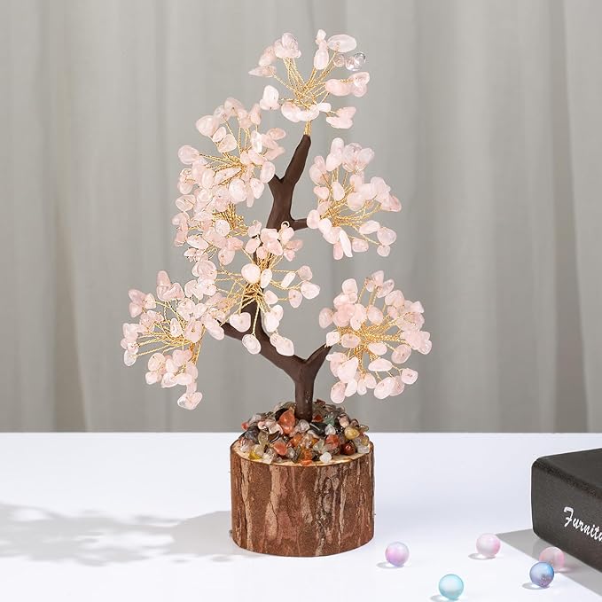 DUQGUHO Rose Quartz Crystal Tree - Cherry Blossom Pink Crystal Decor for Positive Energy, Meditation, Office - Good Luck Gifts for Women & Mom