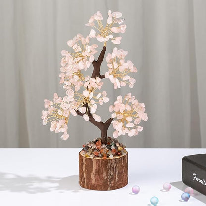 DUQGUHO Rose Quartz Crystal Tree - Cherry Blossom Pink Crystal Decor for Positive Energy, Meditation, Office - Good Luck Gifts for Women & Mom