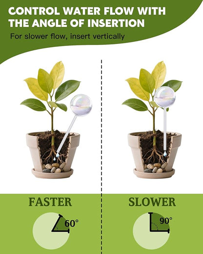 ZhenD Iridescent Self-Watering Plant Globes and Mushroom, Glass Self Watering Planter Insert for Indoor and Outdoor, Automatic Plant Waterer, Hand-Blown Premium Glass – 4 Pack