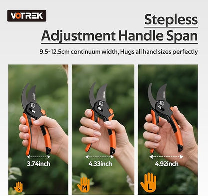 Pruning Shears, [Patented Stepless Handle Opening] - Garden Clippers with Ultra-Sharp SK5 Steel for Weak Hand, Pruners Universal Fit for All Hand Sizes, Effortlessly Cuts 1-Inch Branches