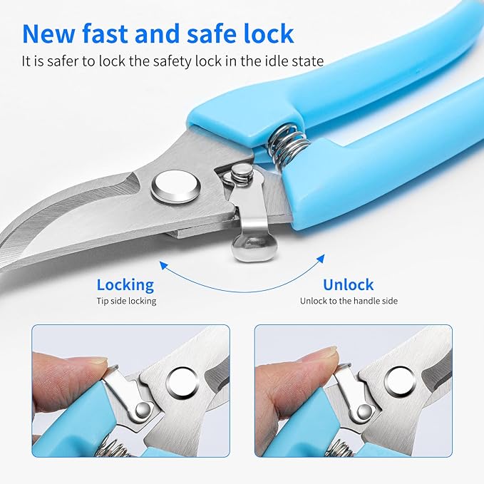 Flower Scissors, Flower Shears High Strength Steel Sharp, Ergonomic Handle Pruning Shears for Gardening, Lightweight Garden Scissors, 1-inch Cut Capacity Rust Resistant for Plants Bonsai-Blue