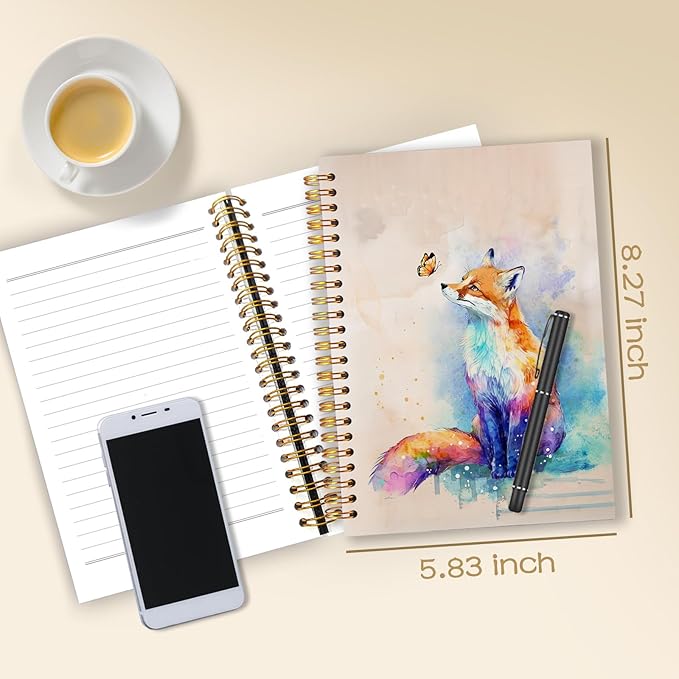 Fox Spiral Notebook Journal 5.5x8.3, Wildlife Fox Butterfly Aesthetic Journal, Gifts for Foxes Lovers, Animal Lover Gifts Notebooks