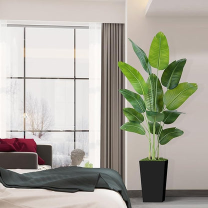 Lifelike Bird of Paradise Artificial Plant 7ft Faux Banana Leaf Tree with Black Tall Planter for Home Decor - Perfect Indoor Silk Floor Plant for Living Room, Office, and Bedroom Ambiance Enhancement