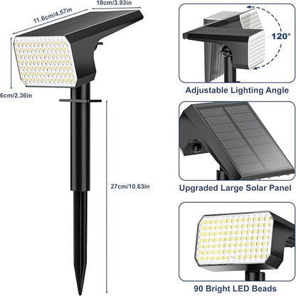 LANSOW Solar Spot Lights Outdoor Waterproof IP67, (12 Pack/90 LED/4 Modes) Solar Landscape Spotlights, 2-in-1 Solar Powered Flood Lights for Yard Garden Pathway Outside Tree, Auto ON/Off(Cool White)