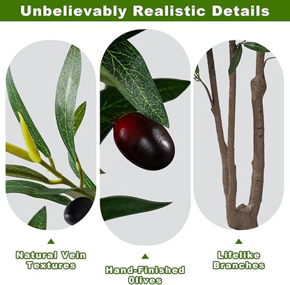 8FT Artificial Olive Tree Artificial Olive Plants, Tall Faux Olive Tree Faux Silk Plant Fake Plant Ultra-Realistic Silk Leaves & Natural Trunk Indoor Outdoor Use