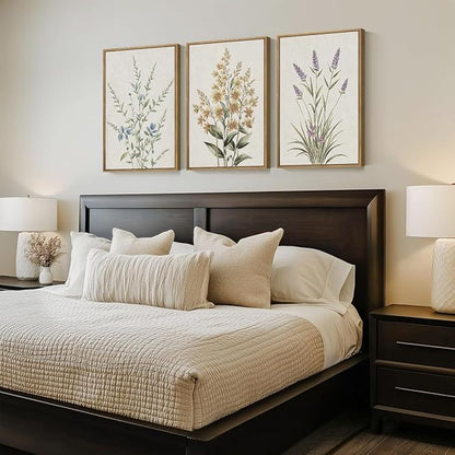 Anyzal Framed Minimalist Botanical Wall Art Large Neutral Floral Art Prints Modern Beige Wildflower Wall Decor for Living Room Bedroom Dining Room Office 16x24x3