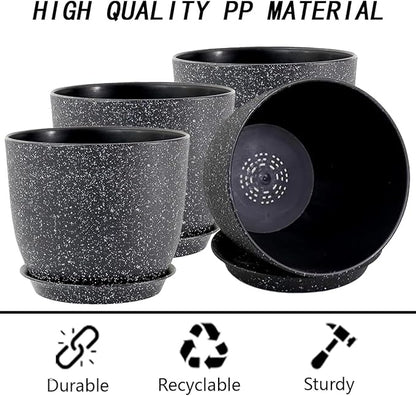 Planters for Garden House Plants, Indoor Outdoor Flower Pots Set with Trays 8 Inch Garden Pots,Plant Pots for Indoor Plants, Speckled Black