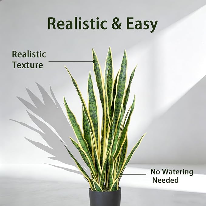 Artificial Snake Plant, 27" Fake Sansevieria with Basket, Faux Plants for Indoor Home Office Store Decoration, Perfect Faux Mother in Law Plants