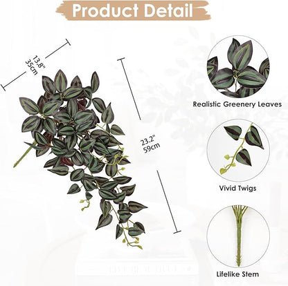 DILATATA Fake Hanging Plants Artificial Hanging Plants 26" Faux Wandering Jew Hangings Leaves Plant for Wall Shelf Home Indoor Outdoor Decor - 2 Pack