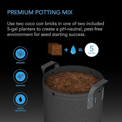 AC Infinity Instant Potting Mix Kit, 2-Plant Starter Set with Premium Buffered Coco Coir Bricks, 5-Gallon Fabric Pots, and Waterproof Multipurpose Trays, Grow Accessory Kit for Seed Germination