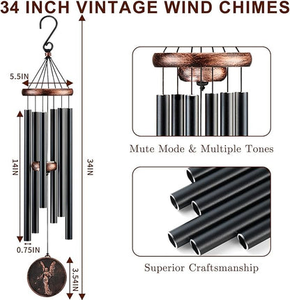 Wind Chimes for Outside, Vintage Angel Deep Tone Wind Chime Outdoor Clearance, Memorial/Festivals/Birthday Gift for Mom Dad Women Grandma, Home Garden Patio Decor (34" Angel)