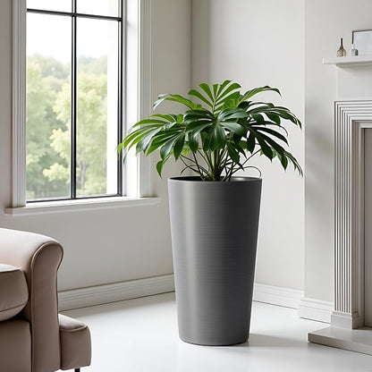 Set of 2 Tall Planters 22", Large Planters for Outdoor Indoor Plant Pots with Wire Drawing Process, Containers Large Decorative Tree Planter Front Porch Patio, Grey
