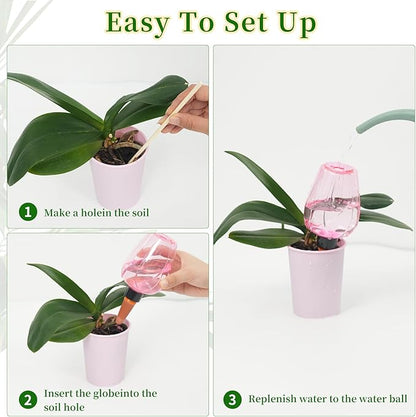 3pcs Plant Self Watering Globes, Plastic Water Bulbs Top Fill, 12.3 oz Plant Watering Devices System Slow Release Terracotta, Water Spikes Stakes for Indoor (Pink-3pack)