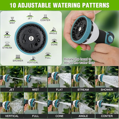 Yesker Garden Hose Nozzle Water Hose Sprayer Nozzle Adjustable 10 Spray Patterns Heavy Duty Metal Nozzles Thumb Control w Non-Slip Grip for Outdoor Watering Plants Lawn Washing Car Pets, Black & Blue
