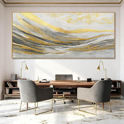 Artexist Abstract Wall Decor White and Gold Line Canvas Art Pictures Vintage Wall Art 32"x70" Large Artwork for Living Room Office Art