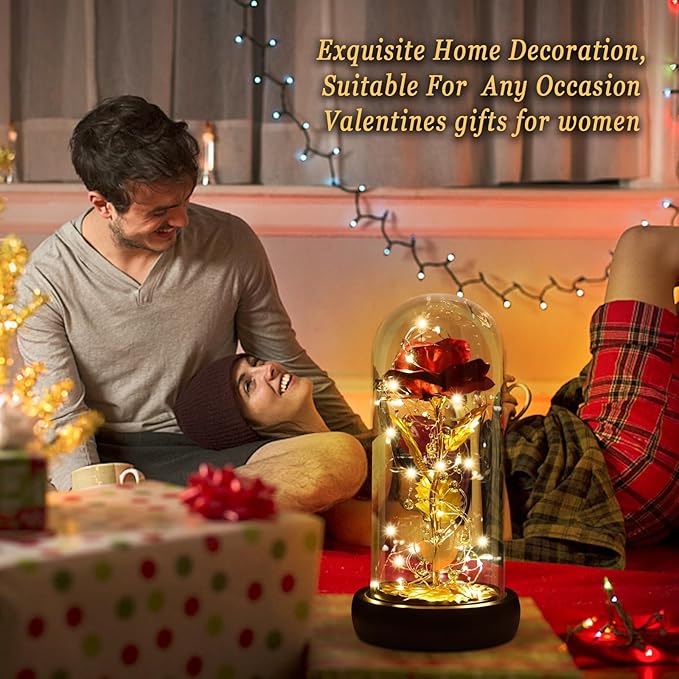 Valentines Rose Gifts for Her Birthday Gifts for Women Valentines Flower Galaxy Glass Rose with 2 Light Modes Forever Eternal Colorful Gold Foil Rose in Glass Dome,Anniversary Valentines Women Gifts