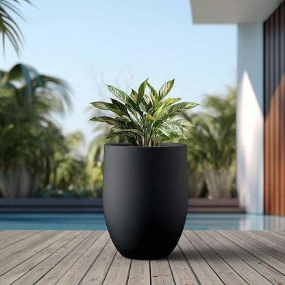 Kante 21.7 Inch Tall Concrete Planter, Large Indoor Outdoor Plant Pot with Drainage, Smooth Black Finish with Painted Interior, Ideal for Porch, Home, Garden, Patio