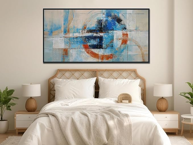 Anolyfi Black Framed Large Abstract Wall art Modern Geometric Canvas Prints Painting, Abstract Wall Art for Living Room Hallway Bedroom Dining Room Office Home Decor, 48"x24"