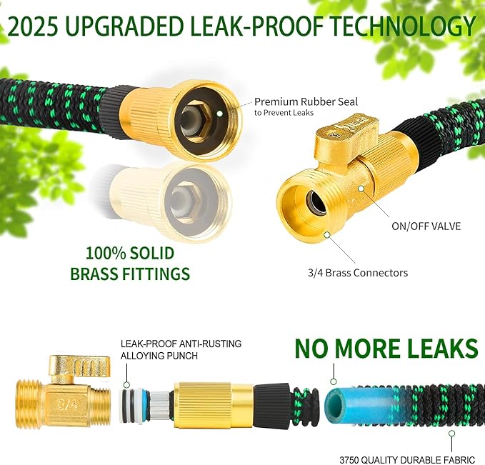 75 FT Garden Expandable Hoses - New Upgrated 2025 Flexible Water Hose - Kink-less Car Wash Pipes with Solid Brass Connector, Leakproof Lightweight Expanding Hoses for Yard,Pet