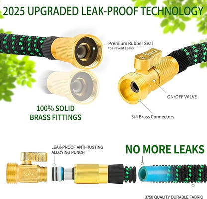 75 FT Garden Expandable Hoses - New Upgrated 2025 Flexible Water Hose - Kink-less Car Wash Pipes with Solid Brass Connector, Leakproof Lightweight Expanding Hoses for Yard,Pet